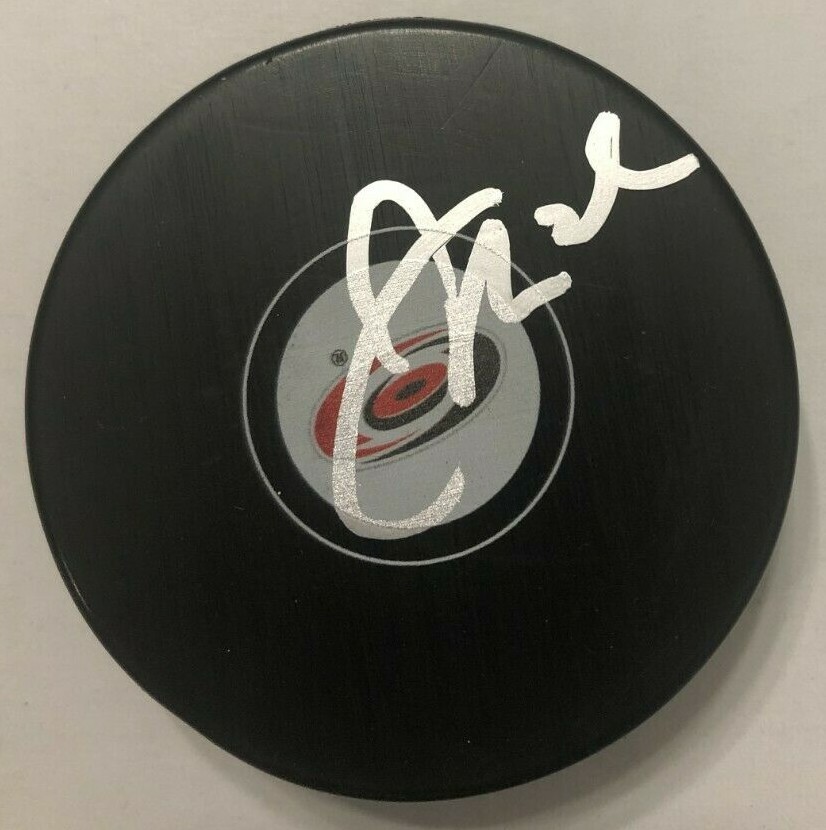 JAKE BEAN SIGNED CAROLINA HURRICANES HOCKEY PUCK W/ CASE COA