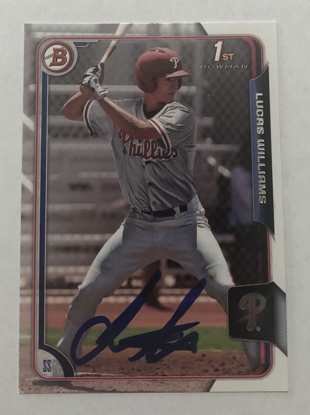 LUCAS WILLIAMS SIGNED 2015 BOWMAN DRAFT PROSPECT ROOKIE CARD PHILLIES  LUKE AUTO