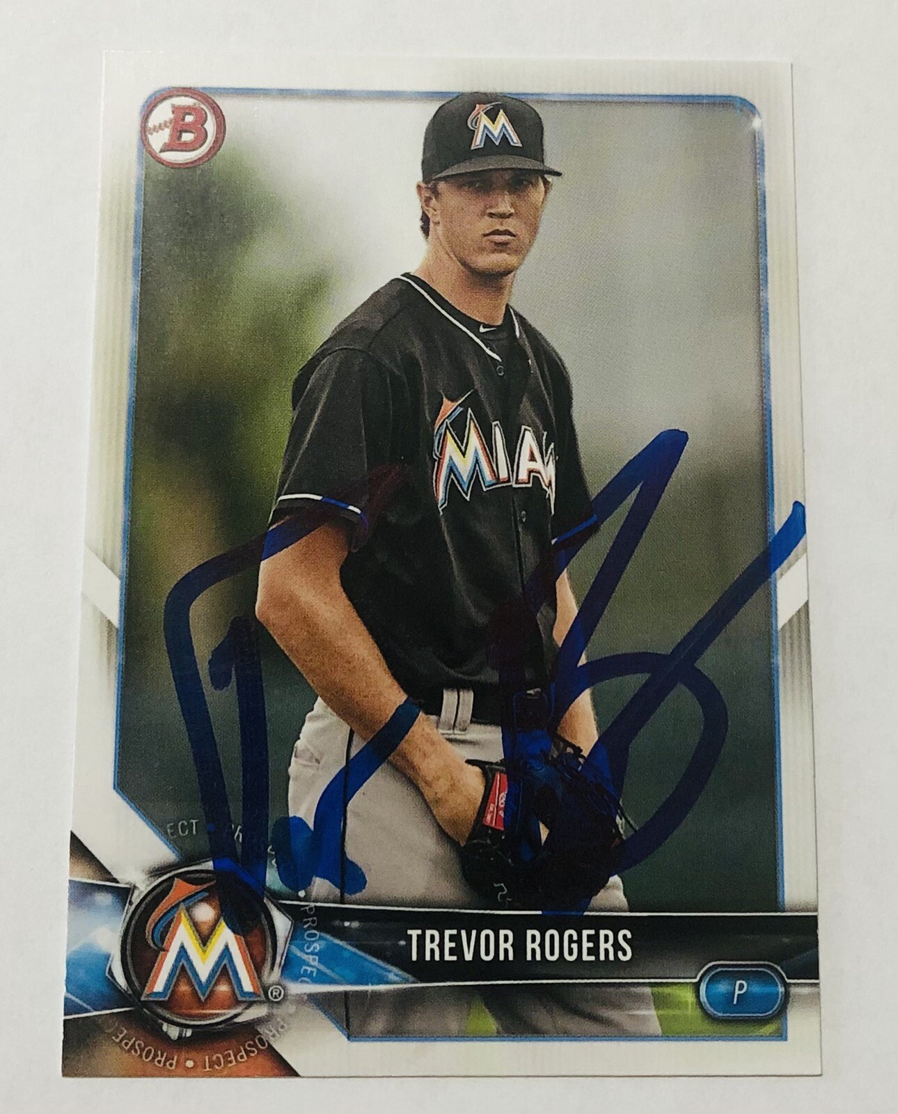 TREVOR ROGERS SIGNED 2018 BOWMAN PROSPECT ROOKIE CARD MIAMI MARLINS AUTO