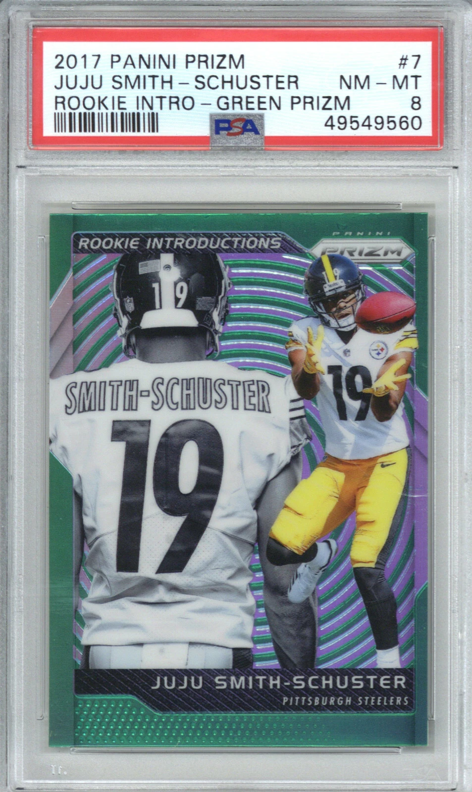 2017 Panini Prizm Rookie Introductions 7 Juju Smith-Schuster Green Prizm PSA 8