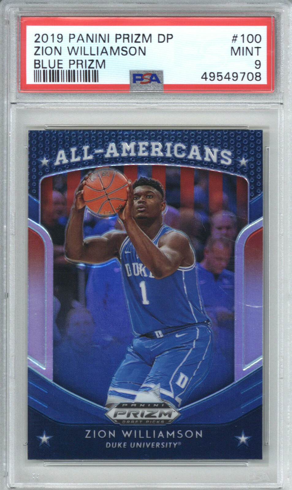 2019 Panini Prizm Draft Picks 100 Zion Williamson Blue Prizm PSA 9