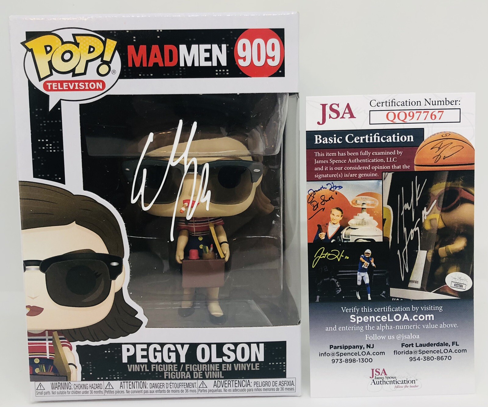 ELISABETH MOSS SIGNED PEGGY OLSON POP FUNKO FIGURE MAD MEN PROOF JSA COA