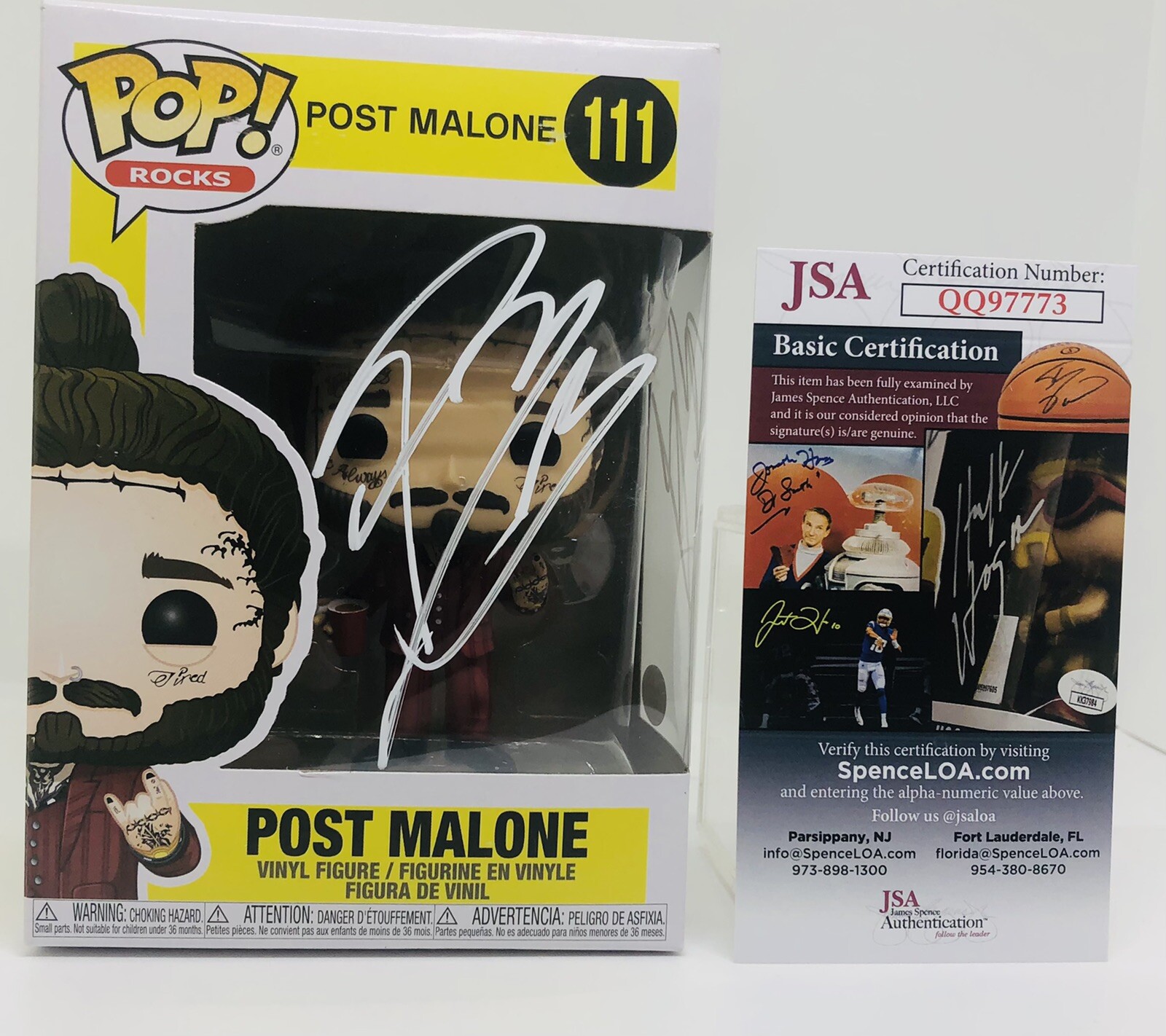 POST MALONE SIGNED ROCKS POP FUNKO FIGURE BEERBONGS AND BENTLEYS PROOF JSA COA
