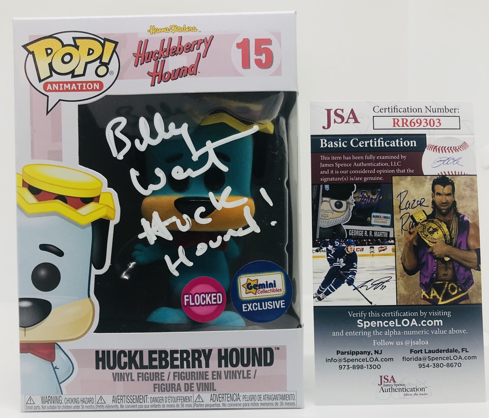 BILLY WEST SIGNED HUCKLEBERRY HOUND POP FUNKO FLOCKED FIGURE PROOF JSA COA