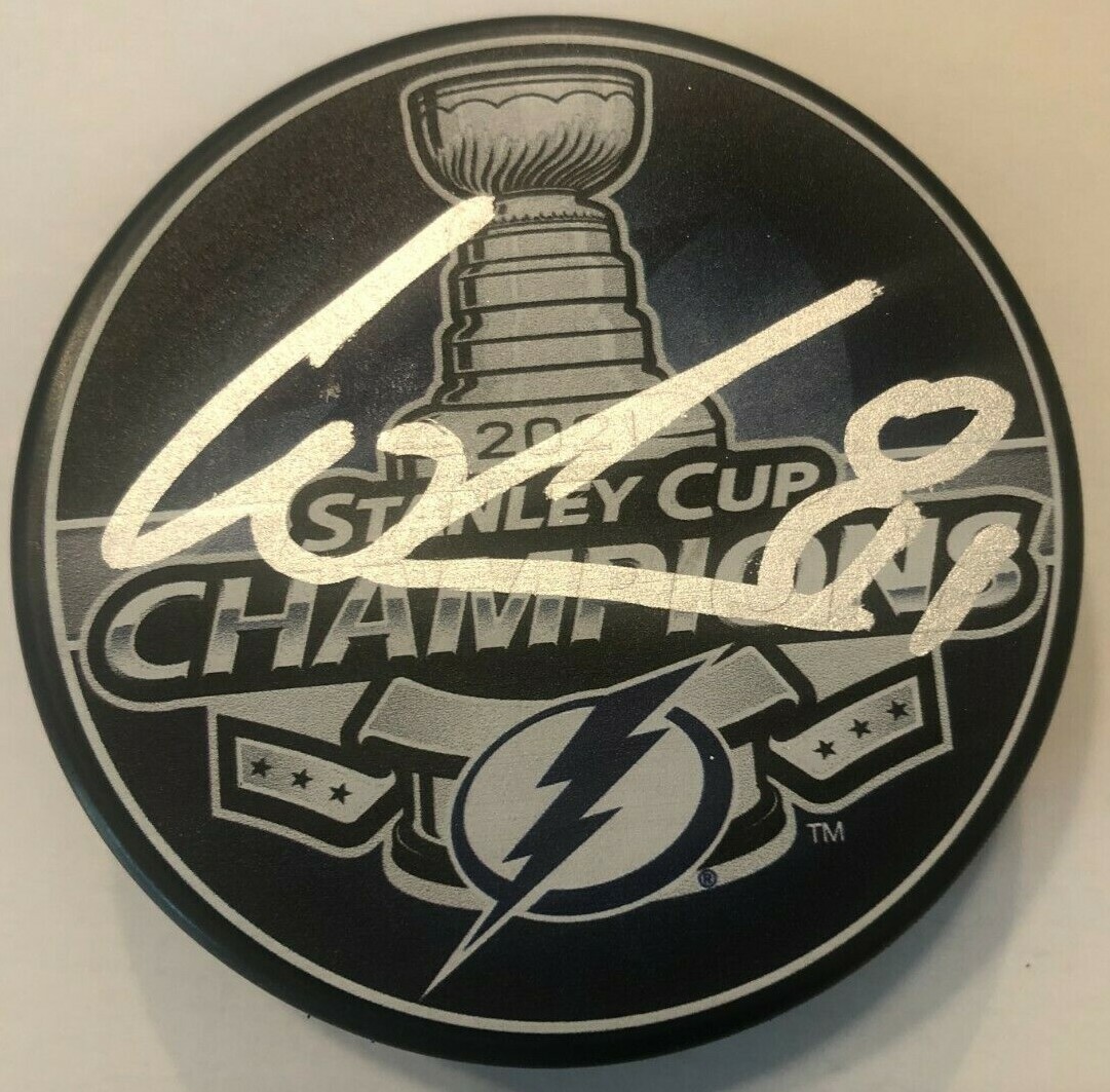 ERIK CERNAK SIGNED 2021 STANLEY CUP PUCK W/ CASE TAMPA BAY LIGHTNING COA