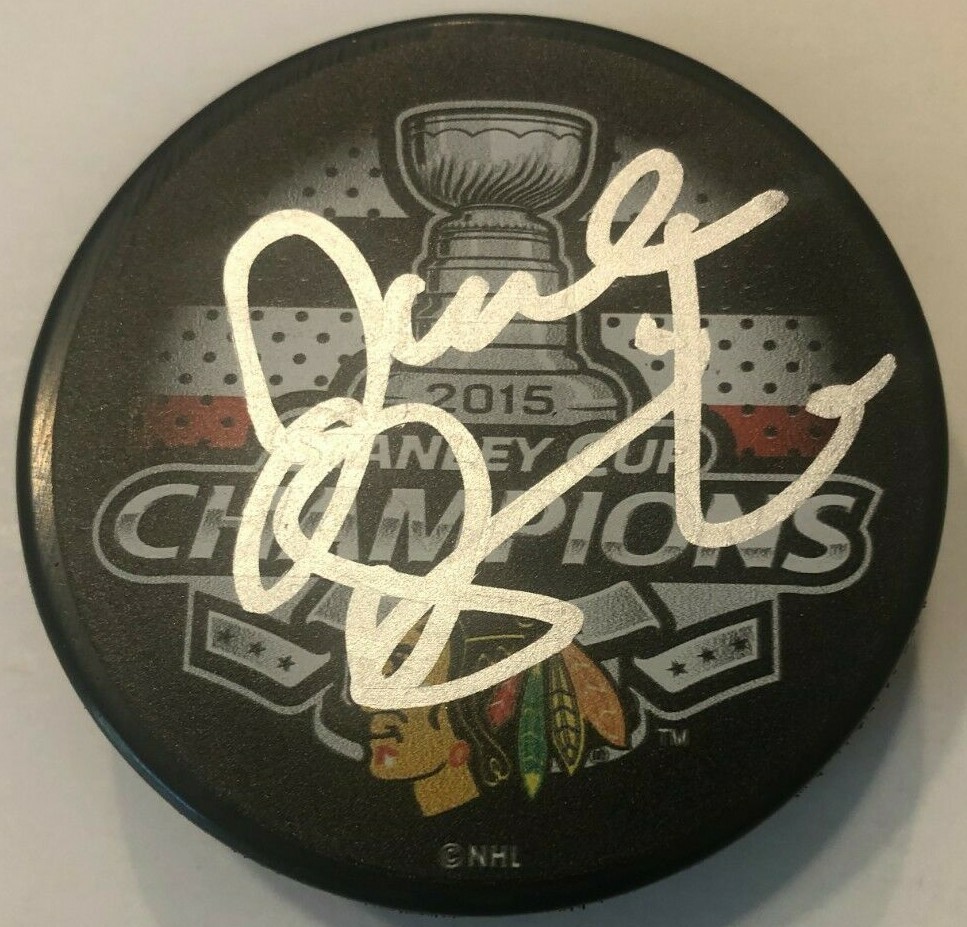 JOEL QUENNEVILLE SIGNED 2015 STANLEY CUP PUCK W/ CASE CHICAGO BLACKHAWKS COA