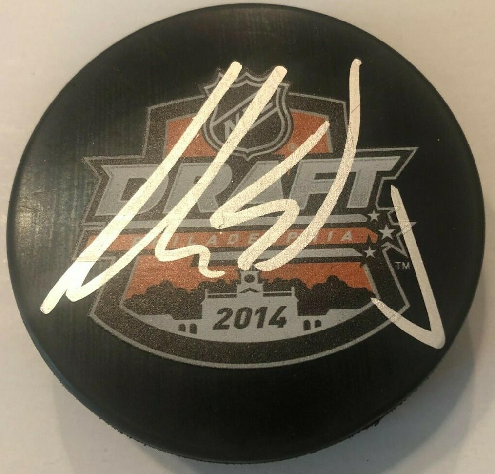 AARON EKBLAD SIGNED 2014 NHL DRAFT HOCKEY PUCK W/ CASE FLORIDA PANTHERS COA COLLECTIBLE MEMORABILIA