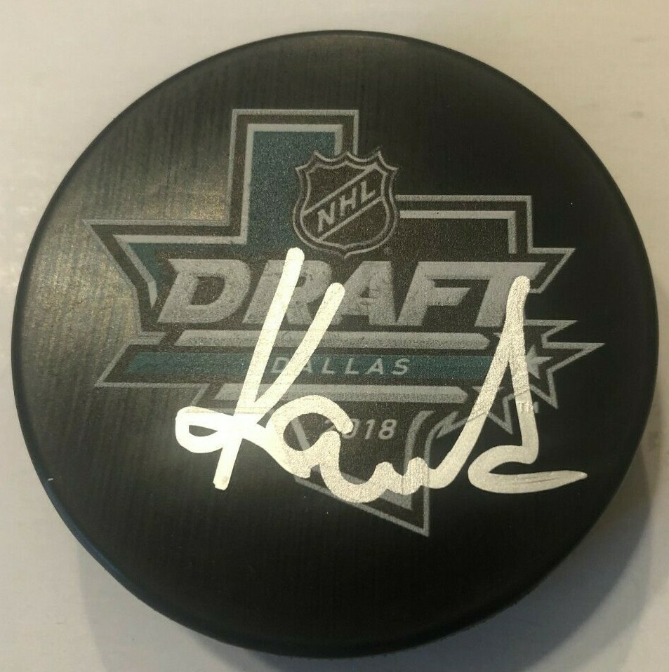 MARTIN KAUT SIGNED 2018 NHL DRAFT HOCKEY PUCK W/ CASE COLORADO AVALANCHE COA