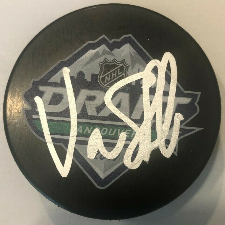 VICTOR SODERSTROM SIGNED 2019 NHL DRAFT HOCKEY PUCK W/ CASE ARIZONA COYOTES COA