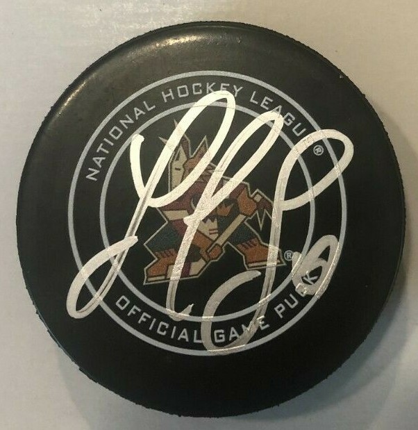 LAWSON CROWSE SIGNED ARIZONA COYOTES OFFICIAL GAME HOCKEY PUCK W/ CASE COA