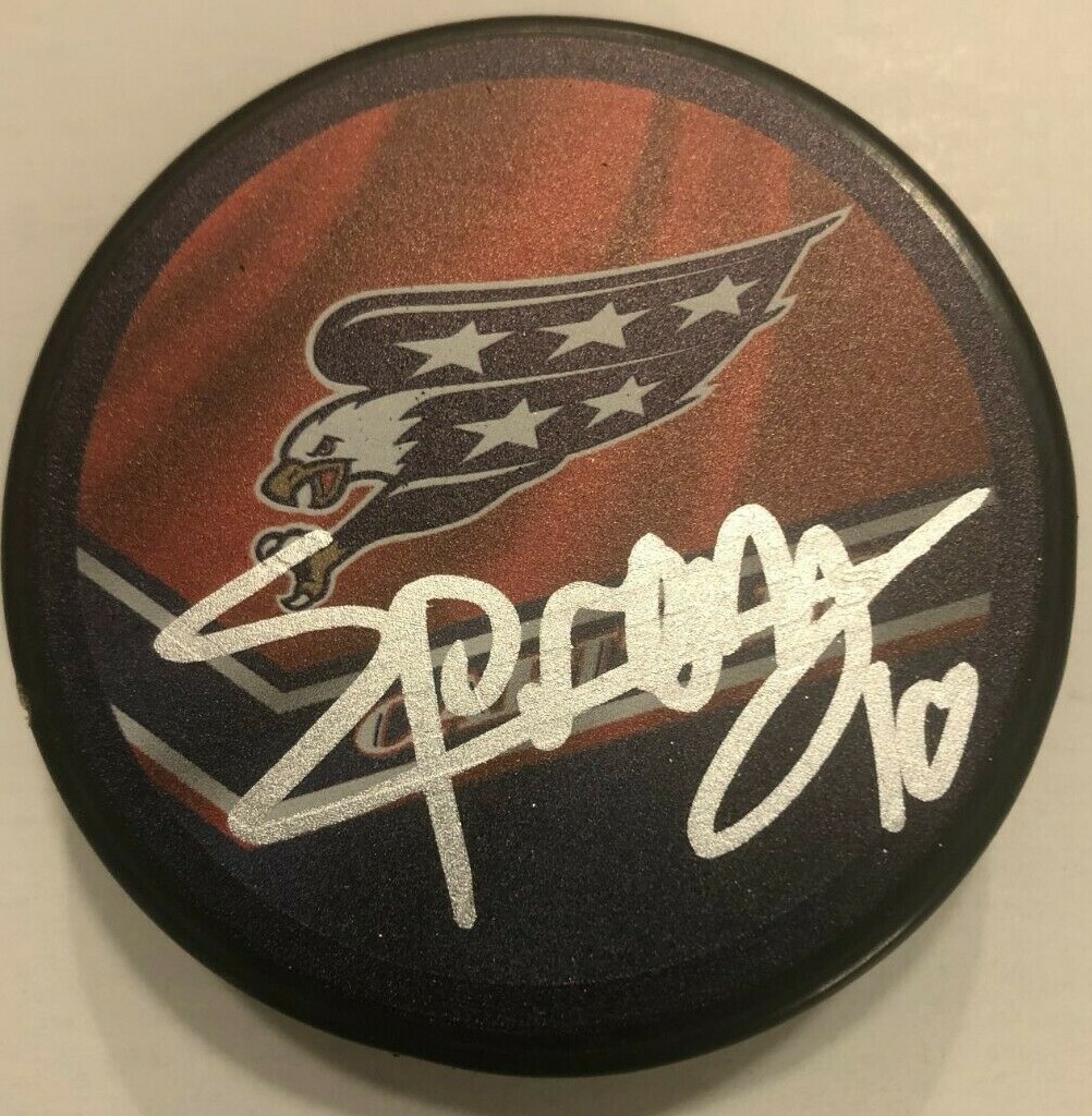 DANIEL SPRONG SIGNED WASHINGTON CAPITALS REVERSE RETRO HOCKEY PUCK W CASE COA
