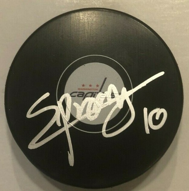 DANIEL SPRONG SIGNED WASHINGTON CAPITALS HOCKEY PUCK W/ CASE COA