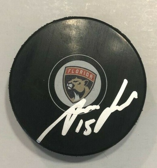 ANTON LUNDELL SIGNED FLORIDA PANTHERS HOCKEY PUCK W/ CASE COA