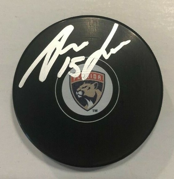 ANTON LUNDELL SIGNED FLORIDA PANTHERS HOCKEY PUCK W/ CASE COA