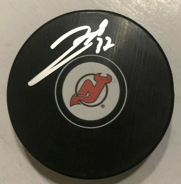 PAVEL ZACHA SIGNED NEW JERSEY DEVILS HOCKEY PUCK W/ CASE COA