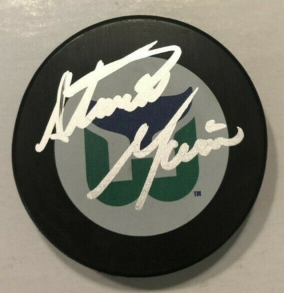 STEW GAVIN SIGNED HARTFORD WHALERS HOCKEY PUCK W/ CASE STEWART COA
