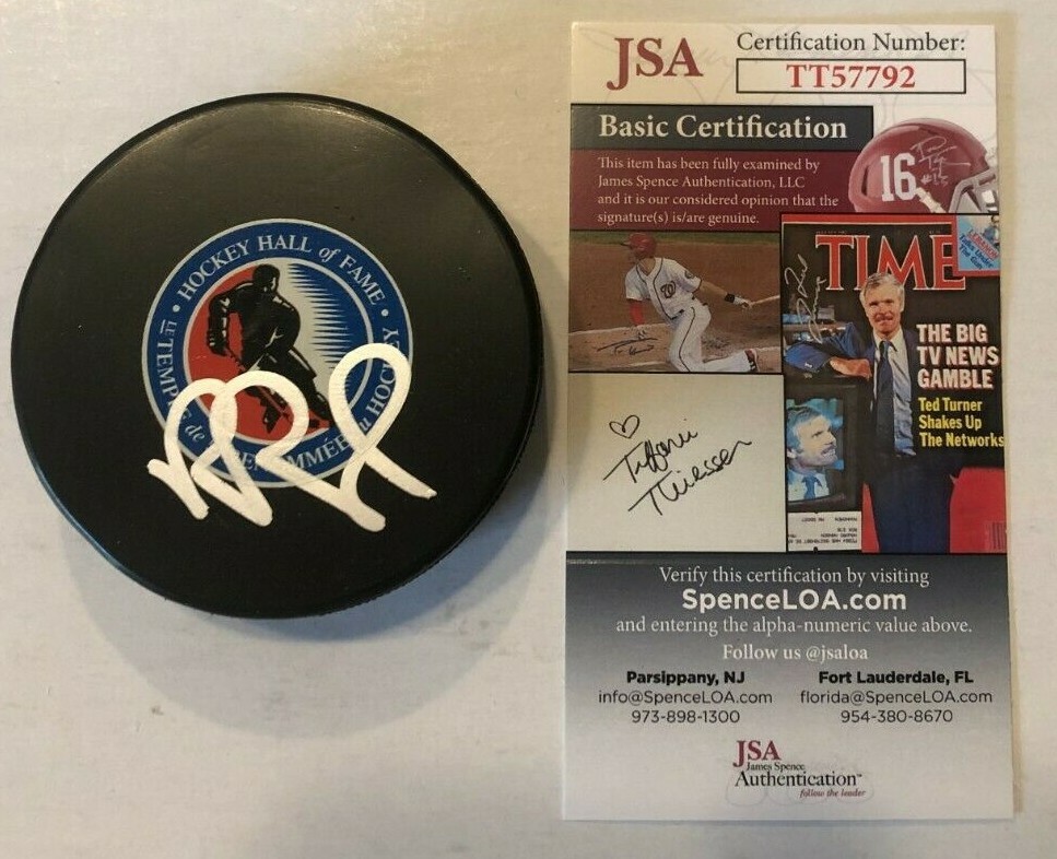 ROB BLAKE SIGNED HOCKEY HALL OF FAME PUCK W/ CASE KINGS AVALANCHE SHARKS JSA COA
