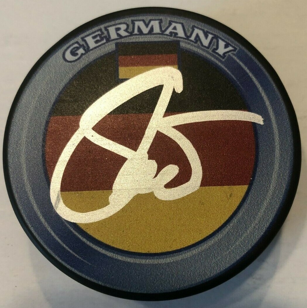MARCO STURM SIGNED GERMANY HOCKEY PUCK W/ CASE SHARKS BRUINS KINGS COA