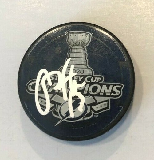 CEDRIC PAQUETTE SIGNED 2020 STANLEY CUP PUCK W/ CASE TAMPA BAY LIGHTNING COA