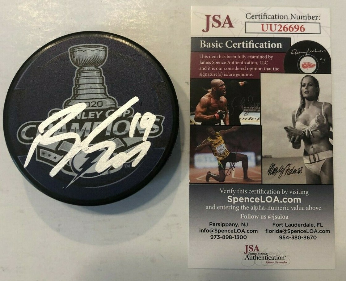 BARCLAY GOODROW SIGNED 2020 STANLEY CUP PUCK W/ CASE TAMPA BAY LIGHTNING JSA COA