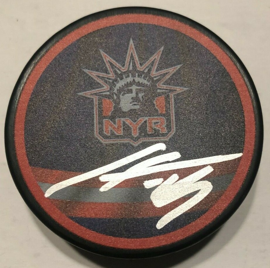 LIBOR HAJEK SIGNED NEW YORK RANGERS HOCKEY PUCK W/ CASE COA