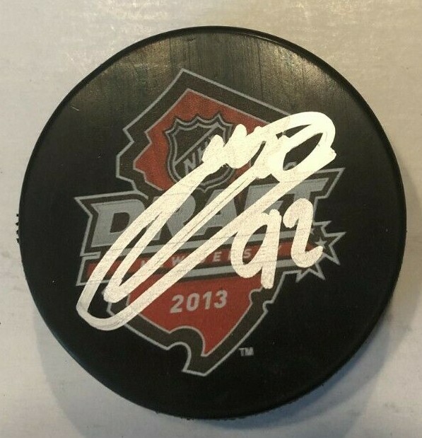 JONATHAN DROUIN SIGNED 2013 NHL DRAFT HOCKEY PUCK W CASE LIGHTNING CANADIENS COA