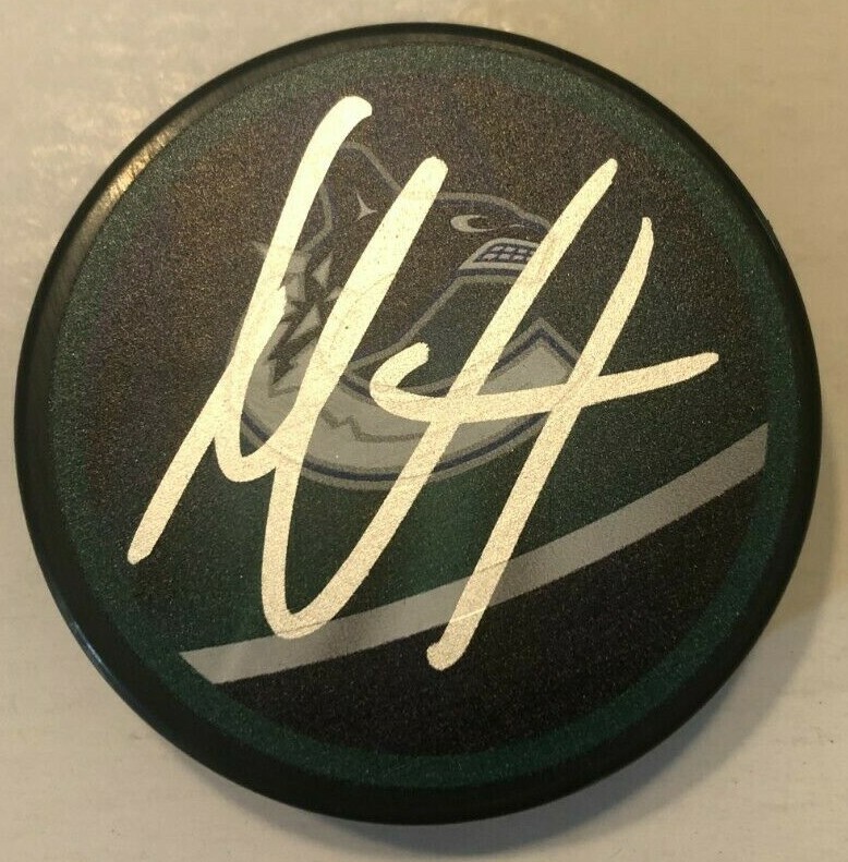 NILS HOGLANDER SIGNED VANCOUVER CANUCKS HOCKEY PUCK W/ CASE COA