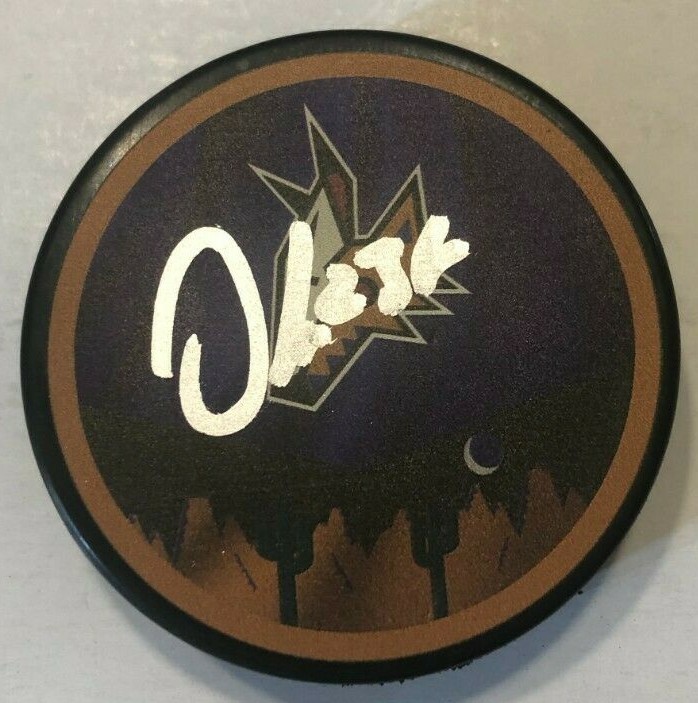 OLIVER EKMAN-LARSSON SIGNED ARIZONA COYOTES RETRO HOCKEY PUCK W/ CASE COA