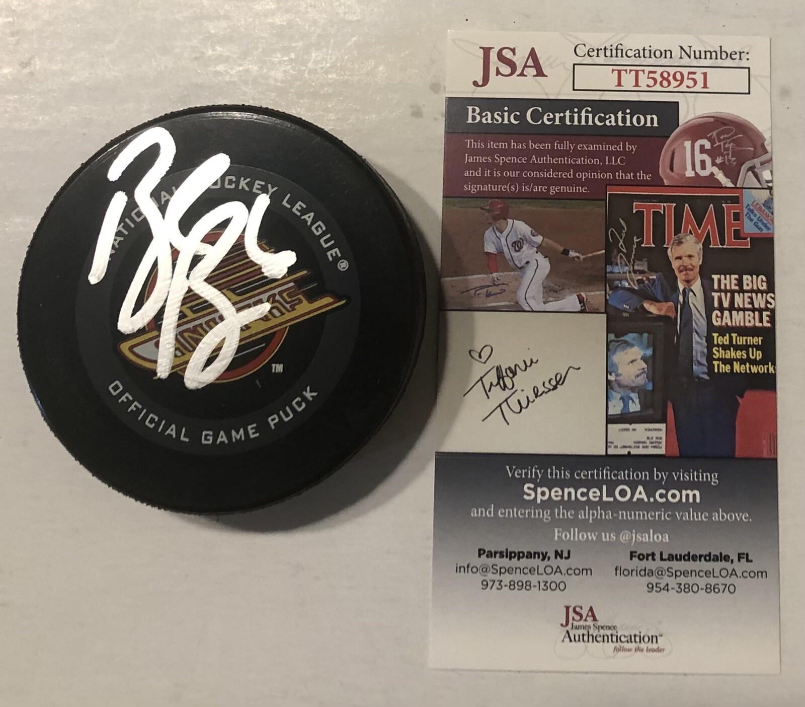 BROCK BOESER SIGNED VANCOUVER CANUCKS OFFICIAL GAME HOCKEY PUCK W/ CASE JSA COA