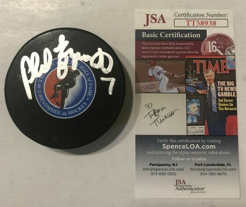 PHIL ESPOSITO SIGNED HOCKEY HALL OF FAME PUCK W/ CASE BRUINS BLACKHAWKS JSA COA