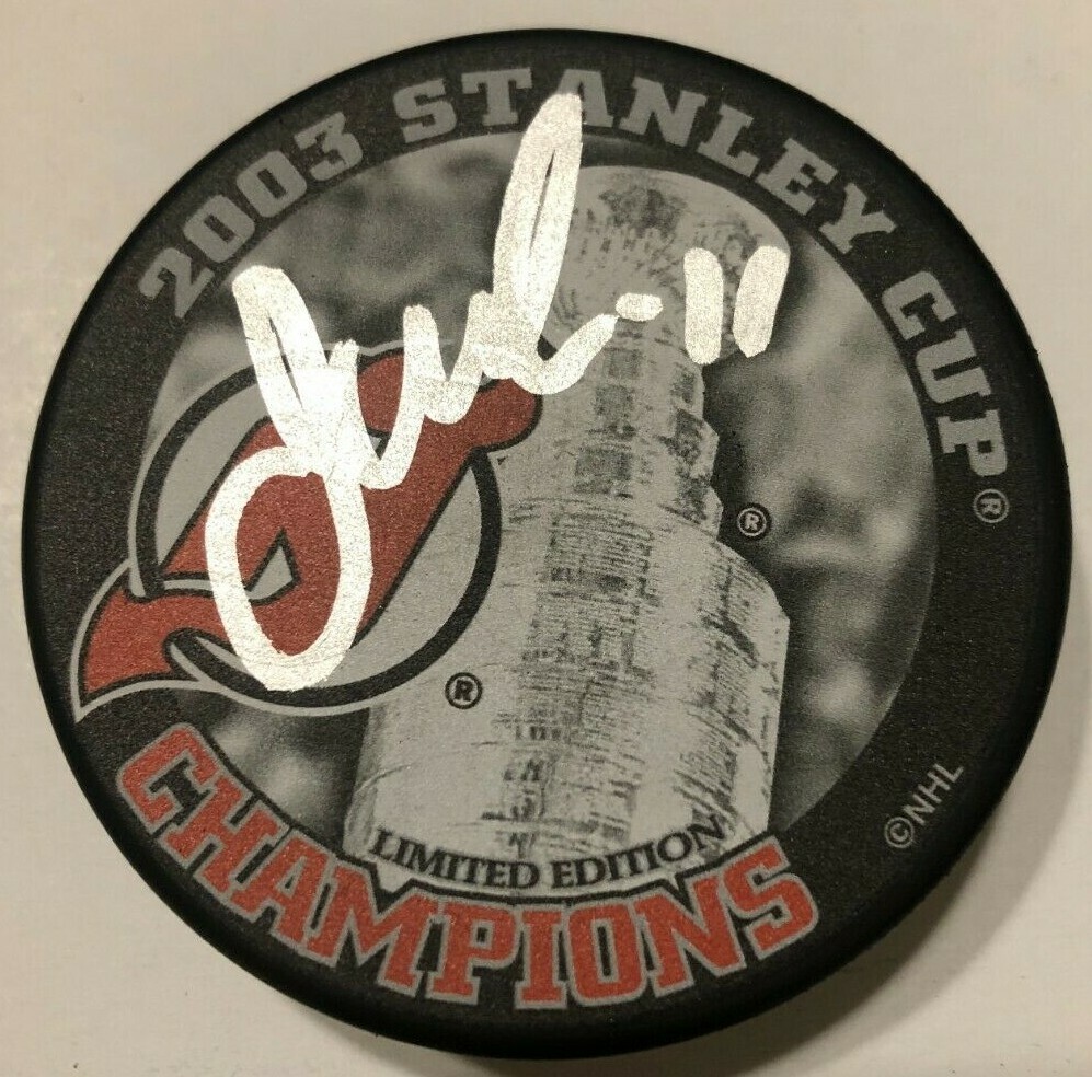 JOHN MADDEN SIGNED NEW JERSEY DEVILS 2003 STANLEY CUP HOCKEY PUCK W/ CASE COA