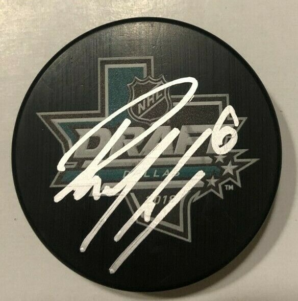 RYAN MERKLEY SIGNED 2018 NHL DRAFT HOCKEY PUCK W/ CASE SAN JOSE SHARKS COA