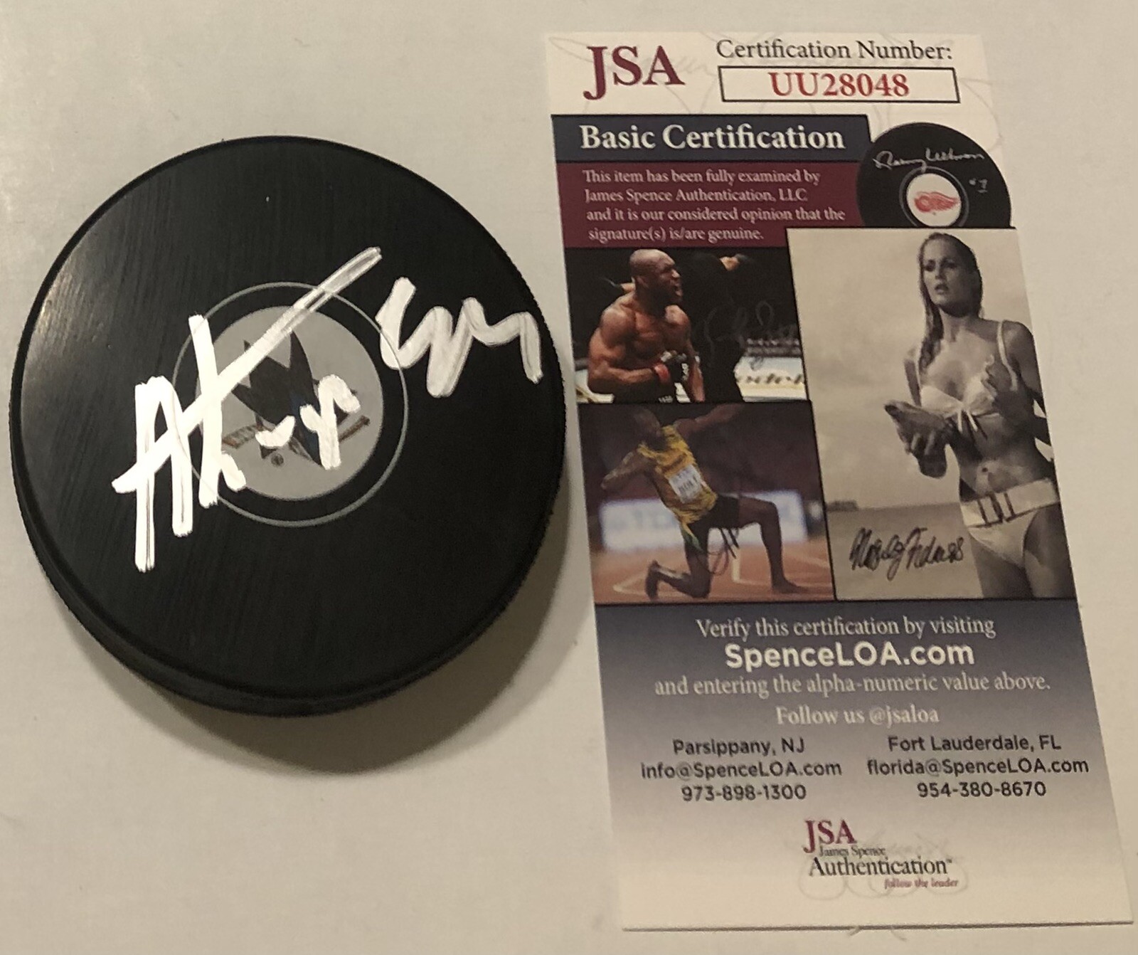 ALEXANDER BARABANOV SIGNED SAN JOSE SHARKS HOCKEY PUCK W/ CASE JSA COA