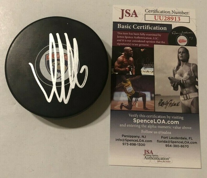 ALEKSANDER BARKOV SIGNED FLORIDA PANTHERS HOCKEY PUCK W/ CASE JSA COA