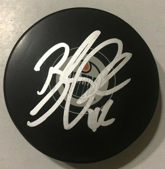 BRENDAN PERLINI SIGNED EDMONTON OILERS HOCKEY PUCK W/ CASE COA