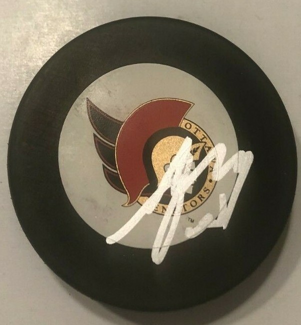 ANTON FORSBERG SIGNED OTTAWA SENATORS HOCKEY PUCK W/ CASE COA