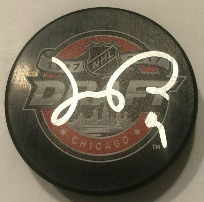 JOSH NORRIS SIGNED 2017 NHL DRAFT HOCKEY PUCK W/ CASE OTTAWA SENATORS SHARKS COA