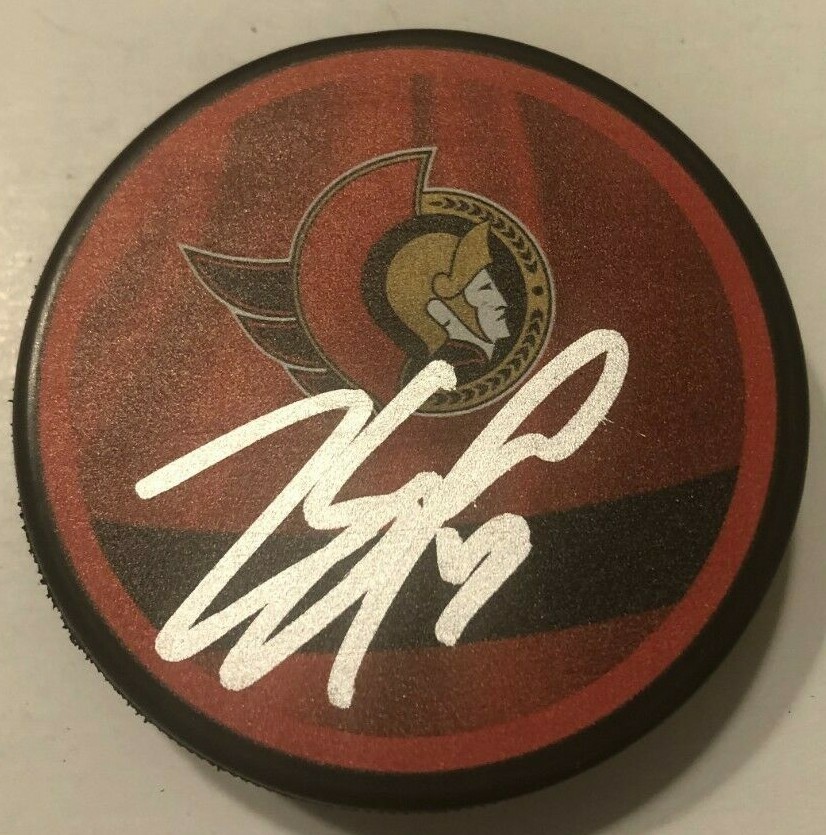 ZACH SANFORD SIGNED OTTAWA SENATORS HOCKEY PUCK W/ CASE COA