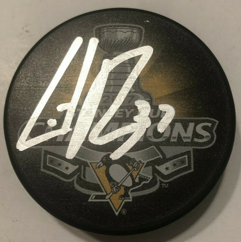 CARTER ROWNEY SIGNED 2017 STANLEY CUP PUCK W/ CASE PITTSBURGH PENGUINS COA