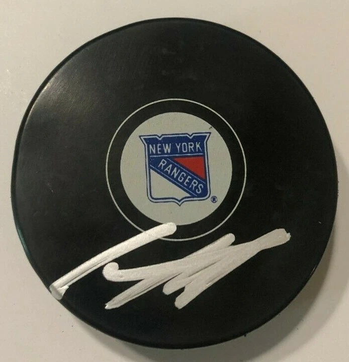 LIBOR HAJEK SIGNED NEW YORK RANGERS HOCKEY PUCK W/ CASE COA