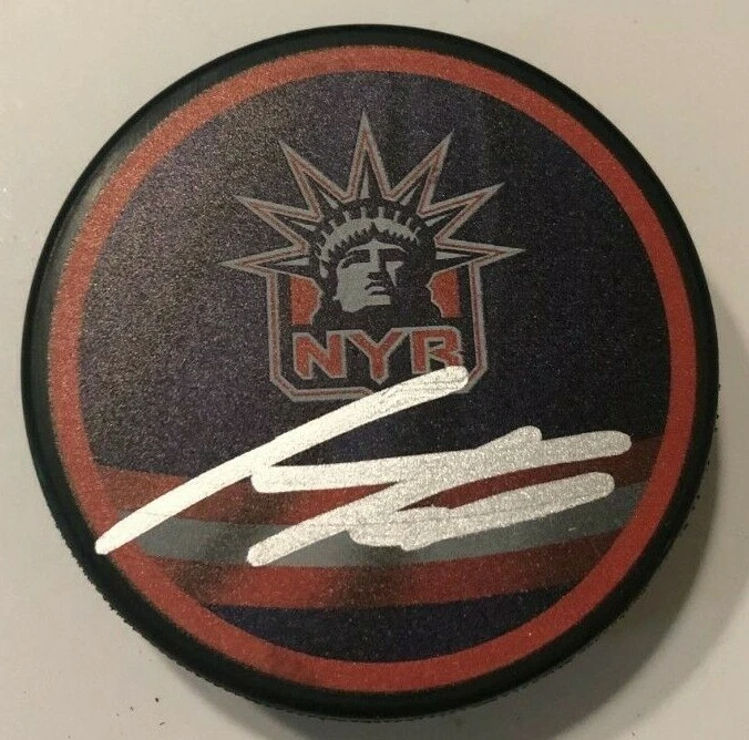 LIBOR HAJEK SIGNED NEW YORK RANGERS HOCKEY PUCK W/ CASE COA