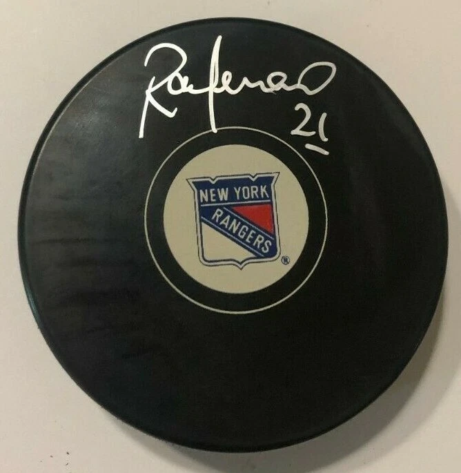 RAY FERRARO SIGNED NEW YORK RANGERS HOCKEY PUCK W/ CASE COA