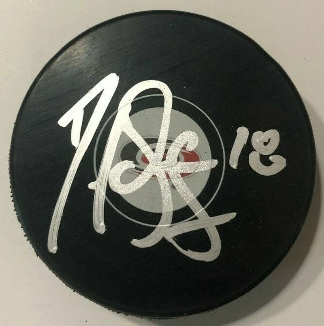 DEREK STEPAN SIGNED CAROLINA HURRICANES HOCKEY PUCK W/ CASE COA