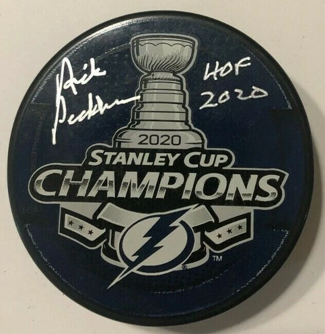 RICK PECKHAM SIGNED 2020 STANLEY CUP HOCKEY PUCK W/ CASE TAMPA BAY LIGHTNING COA
