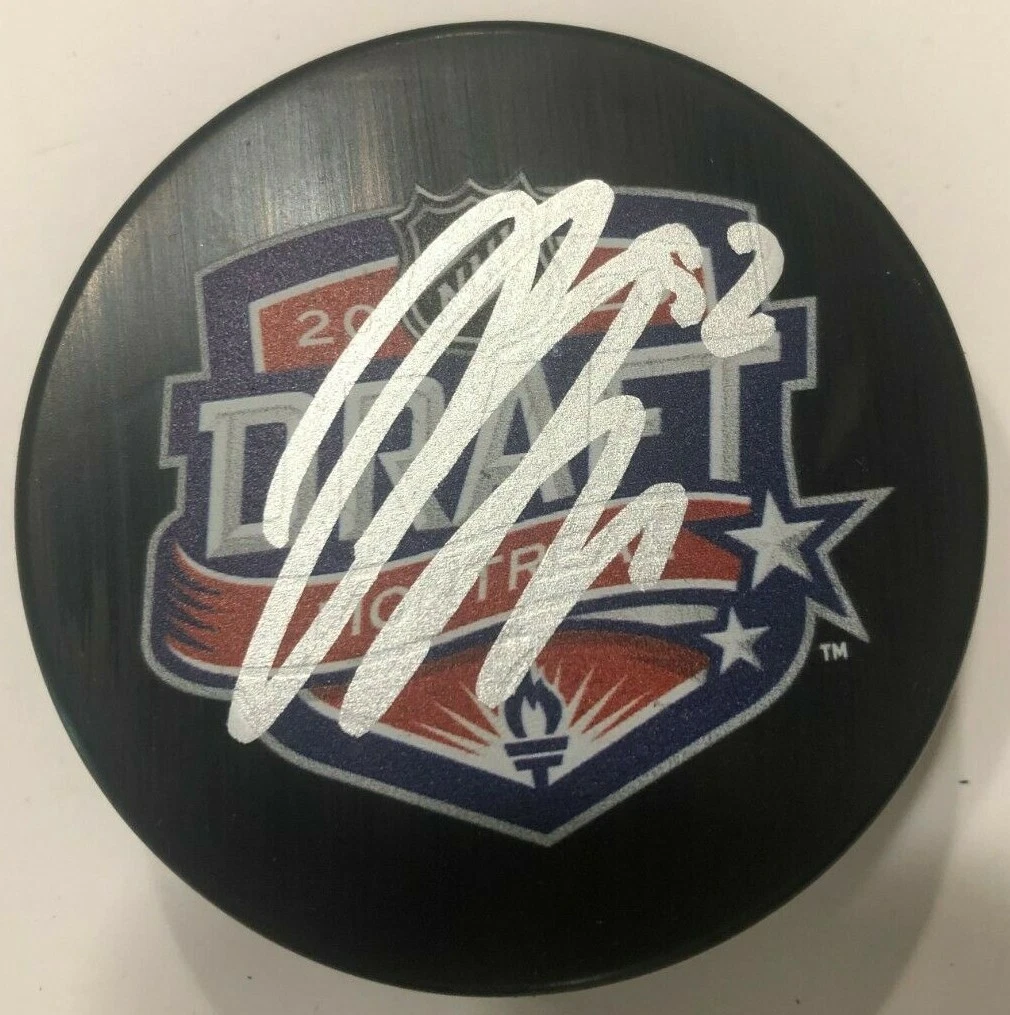 JUSTIN BARRON SIGNED 2020 NHL DRAFT PUCK W CASE MONTREAL CANADIENS AVALANCHE COA