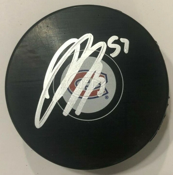 JUSTIN BARRON SIGNED MONTREAL CANADIENS HOCKEY PUCK W/ CASE COA