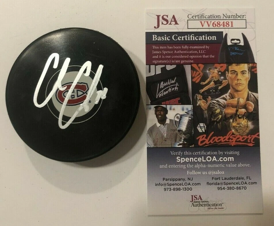 COLE CAUFIELD SIGNED MONTREAL CANADIENS HOCKEY PUCK W/ CASE JSA COA