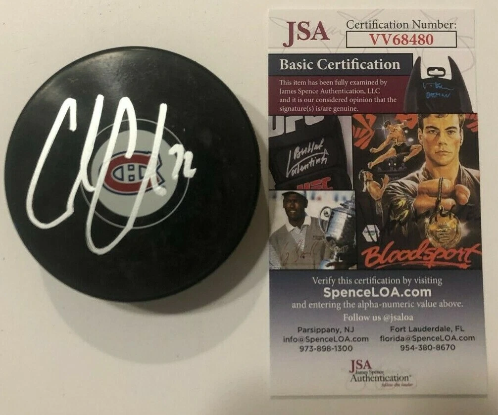 COLE CAUFIELD SIGNED MONTREAL CANADIENS HOCKEY PUCK W/ CASE JSA COA