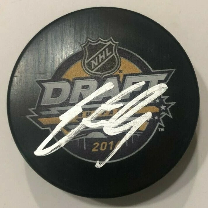 LOGAN STANLEY SIGNED 2016 NHL DRAFT HOCKEY PUCK W/ CASE WINNIPEG JETS COA
