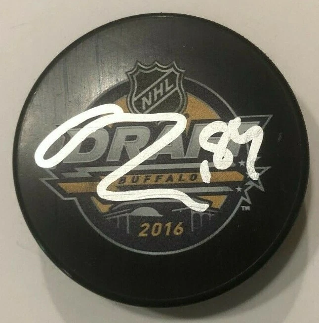 OLLI JUOLEVI SIGNED 2016 NHL DRAFT HOCKEY PUCK W/ CASE CANUCKS RED WINGS COA